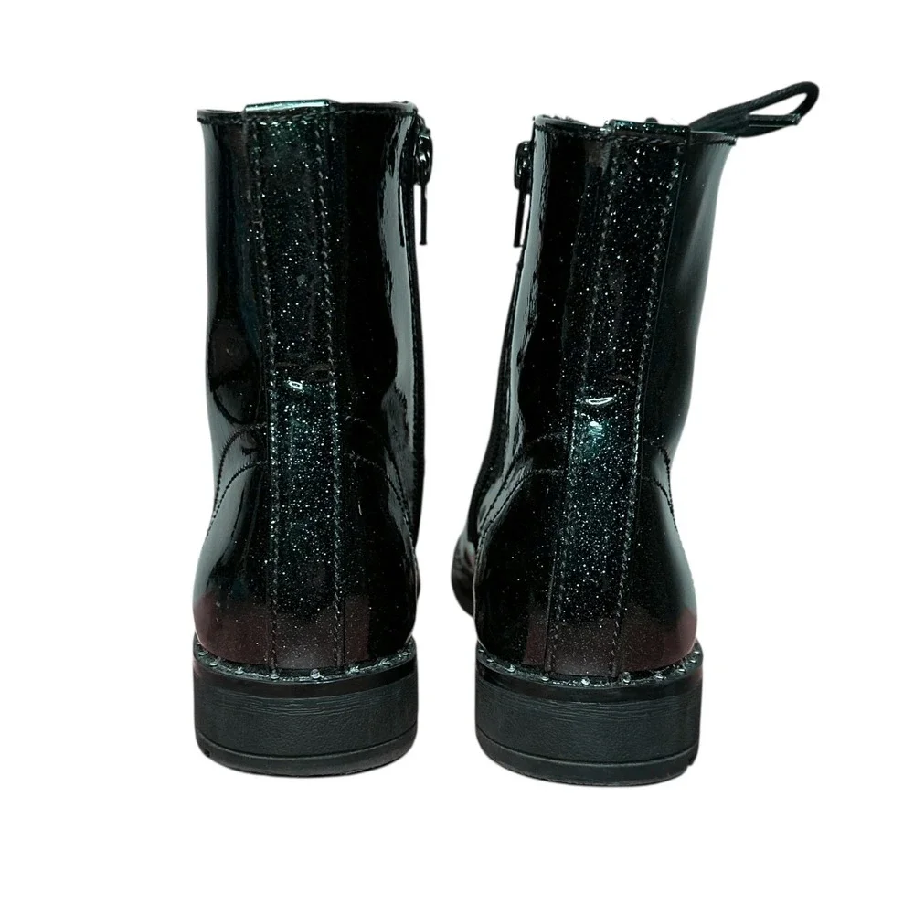 Jellypop Girls‎ Punky Black Green Glitter Patent Combat Boots Size 3M Side Zip